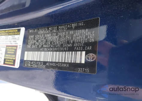 2008 Toyota Camry из США, поврежденный, VIN 4T1BE46K08U228283